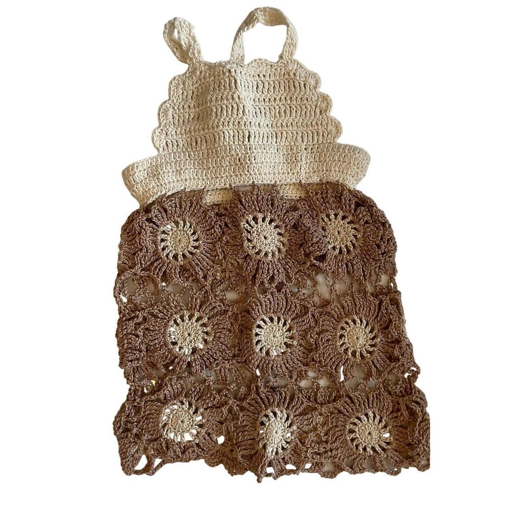 NEW PLANET SEA girls' crochet flower dress in taupe/cream